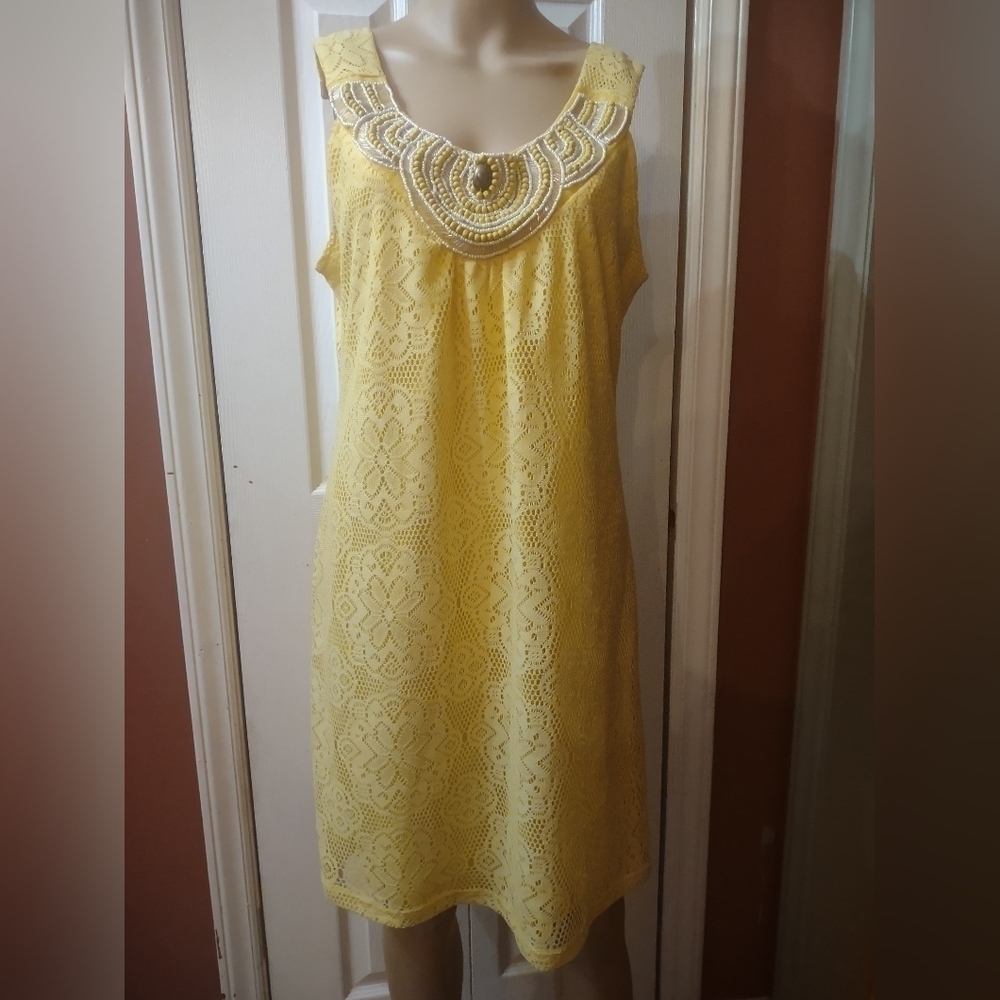 Cato women's yellow knit size large beaded dress